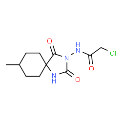 ChemSpider 2D Image | 2-Chloro-N-(8-methyl-2,4-dioxo-1,3-diazaspiro[4.5]dec-3-yl)acetamide | C11H16ClN3O3