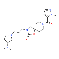 ChemSpider 2D Image | 3-{3-[3-(Dimethylamino)-1-pyrrolidinyl]propyl}-8-[(1-methyl-1H-pyrazol-5-yl)carbonyl]-1-oxa-3,8-diazaspiro[4.5]decan-2-one | C21H34N6O3