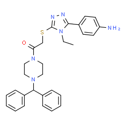 ChemSpider 2D Image | 2-{[5-(4-aminophenyl)-4-ethyl-1,2,4-triazol-3-yl]sulfanyl}-1-[4-(diphenylmethyl)piperazin-1-yl]ethanone | C29H32N6OS