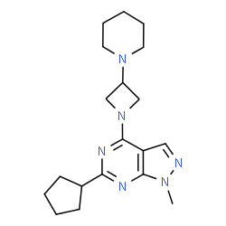 ChemSpider 2D Image | 6-Cyclopentyl-1-methyl-4-[3-(1-piperidinyl)-1-azetidinyl]-1H-pyrazolo[3,4-d]pyrimidine | C19H28N6