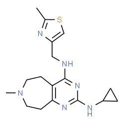 ChemSpider 2D Image | N~2~-Cyclopropyl-7-methyl-N~4~-[(2-methyl-1,3-thiazol-4-yl)methyl]-6,7,8,9-tetrahydro-5H-pyrimido[4,5-d]azepine-2,4-diamine | C17H24N6S