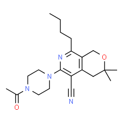 ChemSpider 2D Image | 6-(4-Acetyl-1-piperazinyl)-8-butyl-3,3-dimethyl-3,4-dihydro-1H-pyrano[3,4-c]pyridine-5-carbonitrile | C21H30N4O2
