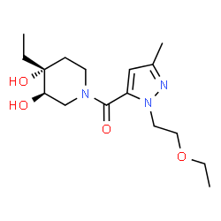 ChemSpider 2D Image | [1-(2-Ethoxyethyl)-3-methyl-1H-pyrazol-5-yl][(3R,4R)-4-ethyl-3,4-dihydroxy-1-piperidinyl]methanone | C16H27N3O4