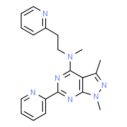 ChemSpider 2D Image | N,1,3-Trimethyl-6-(2-pyridinyl)-N-[2-(2-pyridinyl)ethyl]-1H-pyrazolo[3,4-d]pyrimidin-4-amine | C20H21N7