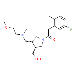 ChemSpider 2D Image | 2-(5-Fluoro-2-methylphenyl)-1-[(3R,4R)-3-(hydroxymethyl)-4-{[(2-methoxyethyl)(methyl)amino]methyl}-1-pyrrolidinyl]ethanone | C19H29FN2O3