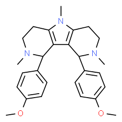 ChemSpider 2D Image | 1,9-Bis(4-methoxyphenyl)-2,5,8-trimethyl-2,3,4,5,6,7,8,9-octahydro-1H-pyrido[3',4':4,5]pyrrolo[3,2-c]pyridine | C27H33N3O2