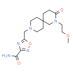 ChemSpider 2D Image | 5-{[2-(2-Methoxyethyl)-3-oxo-2,9-diazaspiro[5.5]undec-9-yl]methyl}-1,2,4-oxadiazole-3-carboxamide | C16H25N5O4