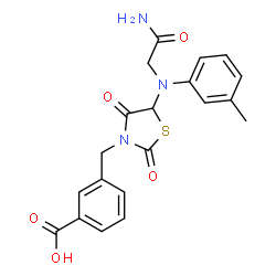 ChemSpider 2D Image | 3-({5-[(2-Amino-2-oxoethyl)(3-methylphenyl)amino]-2,4-dioxo-1,3-thiazolidin-3-yl}methyl)benzoic acid | C20H19N3O5S
