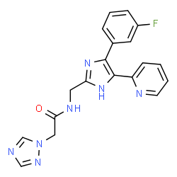 ChemSpider 2D Image | N-{[4-(3-Fluorophenyl)-5-(2-pyridinyl)-1H-imidazol-2-yl]methyl}-2-(1H-1,2,4-triazol-1-yl)acetamide | C19H16FN7O