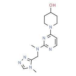 ChemSpider 2D Image | 1-(2-{Methyl[(4-methyl-4H-1,2,4-triazol-3-yl)methyl]amino}-4-pyrimidinyl)-4-piperidinol | C14H21N7O