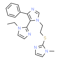 ChemSpider 2D Image | 1-Ethyl-3'-{2-[(1-methyl-1H-imidazol-2-yl)sulfanyl]ethyl}-5'-phenyl-1H,3'H-2,4'-biimidazole | C20H22N6S