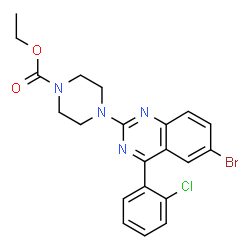 ChemSpider 2D Image | Ethyl 4-[6-bromo-4-(2-chlorophenyl)-2-quinazolinyl]-1-piperazinecarboxylate | C21H20BrClN4O2