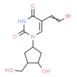 ChemSpider 2D Image | 5-(2-Bromovinyl)-1-[3-hydroxy-4-(hydroxymethyl)cyclopentyl]-2,4(1H,3H)-pyrimidinedione | C12H15BrN2O4