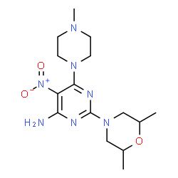 ChemSpider 2D Image | 2-(2,6-Dimethyl-4-morpholinyl)-6-(4-methyl-1-piperazinyl)-5-nitro-4-pyrimidinamine | C15H25N7O3