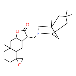 ChemSpider 2D Image | 8a-Methyl-3-[(1,3,3-trimethyl-6-azabicyclo[3.2.1]oct-6-yl)methyl]decahydro-2H-spiro[naphtho[2,3-b]furan-5,2'-oxiran]-2-one | C25H39NO3