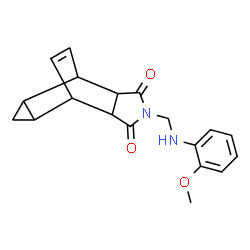 ChemSpider 2D Image | 4-{[(2-Methoxyphenyl)amino]methyl}-4-azatetracyclo[5.3.2.0~2,6~.0~8,10~]dodec-11-ene-3,5-dione | C19H20N2O3