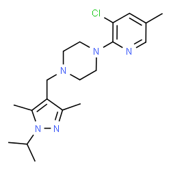 ChemSpider 2D Image | 1-(3-Chloro-5-methyl-2-pyridinyl)-4-[(1-isopropyl-3,5-dimethyl-1H-pyrazol-4-yl)methyl]piperazine | C19H28ClN5