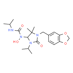 ChemSpider 2D Image | 1-[1-(1,3-Benzodioxol-5-ylmethyl)-3-isopropyl-5,5-dimethyl-2-oxo-4-imidazolidinyl]-1-hydroxy-3-isopropylurea | C20H30N4O5