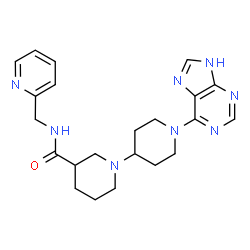 ChemSpider 2D Image | 1'-(1H-Purin-6-yl)-N-(2-pyridinylmethyl)-1,4'-bipiperidine-3-carboxamide | C22H28N8O