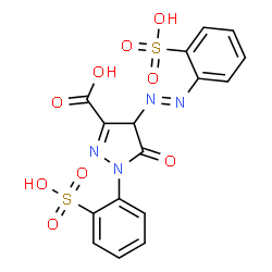 ChemSpider 2D Image | 4,5-Dihydro-5-oxo-1-(2-sulfophenyl)-4-[2-(2-sulfophenyl)diazenyl]-1H-pyrazole-3-carboxylic acid | C16H12N4O9S2