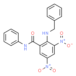 ChemSpider 2D Image | 2-(Benzylamino)-3,5-dinitro-N-phenylbenzamide | C20H16N4O5