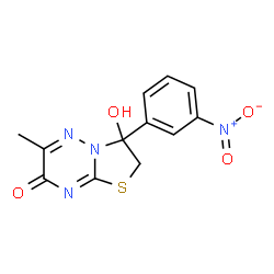 ChemSpider 2D Image | 3-Hydroxy-6-methyl-3-(3-nitrophenyl)-2,3-dihydro-7H-[1,3]thiazolo[3,2-b][1,2,4]triazin-7-one | C12H10N4O4S