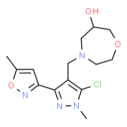 ChemSpider 2D Image | 4-{[5-Chloro-1-methyl-3-(5-methyl-1,2-oxazol-3-yl)-1H-pyrazol-4-yl]methyl}-1,4-oxazepan-6-ol | C14H19ClN4O3