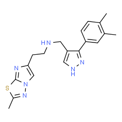 ChemSpider 2D Image | N-{[3-(3,4-Dimethylphenyl)-1H-pyrazol-4-yl]methyl}-2-(2-methylimidazo[2,1-b][1,3,4]thiadiazol-6-yl)ethanamine | C19H22N6S