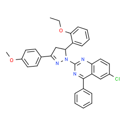 ChemSpider 2D Image | 6-Chloro-2-[5-(2-ethoxyphenyl)-3-(4-methoxyphenyl)-4,5-dihydro-1H-pyrazol-1-yl]-4-phenylquinazoline | C32H27ClN4O2