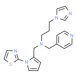 ChemSpider 2D Image | 3-(1H-Imidazol-1-yl)-N-(4-pyridinylmethyl)-N-{[1-(1,3-thiazol-2-yl)-1H-pyrrol-2-yl]methyl}-1-propanamine | C20H22N6S