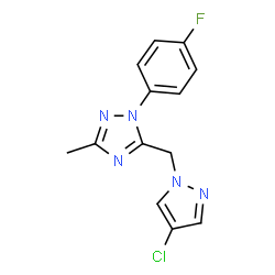 ChemSpider 2D Image | 5-[(4-Chloro-1H-pyrazol-1-yl)methyl]-1-(4-fluorophenyl)-3-methyl-1H-1,2,4-triazole | C13H11ClFN5