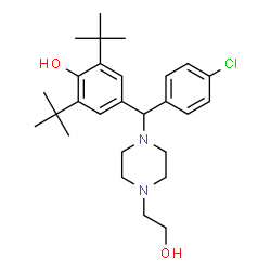 ChemSpider 2D Image | 2,6-Di-tert-butyl-4-{(4-chlorophenyl)[4-(2-hydroxyethyl)piperazin-1-yl]methyl}phenol | C27H39ClN2O2