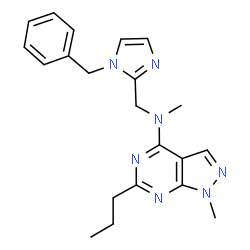 ChemSpider 2D Image | N-[(1-Benzyl-1H-imidazol-2-yl)methyl]-N,1-dimethyl-6-propyl-1H-pyrazolo[3,4-d]pyrimidin-4-amine | C21H25N7