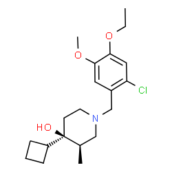 ChemSpider 2D Image | (3R,4R)-1-(2-Chloro-4-ethoxy-5-methoxybenzyl)-4-cyclobutyl-3-methyl-4-piperidinol | C20H30ClNO3