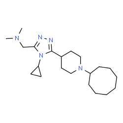 ChemSpider 2D Image | 1-[5-(1-Cyclooctyl-4-piperidinyl)-4-cyclopropyl-4H-1,2,4-triazol-3-yl]-N,N-dimethylmethanamine | C21H37N5