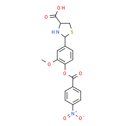 ChemSpider 2D Image | 2-{3-Methoxy-4-[(4-nitrobenzoyl)oxy]phenyl}-1,3-thiazolidine-4-carboxylic acid | C18H16N2O7S
