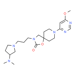ChemSpider 2D Image | 3-{3-[3-(Dimethylamino)-1-pyrrolidinyl]propyl}-8-(6-methoxy-4-pyrimidinyl)-1-oxa-3,8-diazaspiro[4.5]decan-2-one | C21H34N6O3