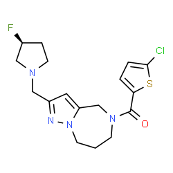 ChemSpider 2D Image | (5-Chloro-2-thienyl)[2-{[(3S)-3-fluoro-1-pyrrolidinyl]methyl}-7,8-dihydro-4H-pyrazolo[1,5-a][1,4]diazepin-5(6H)-yl]methanone | C17H20ClFN4OS