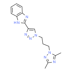ChemSpider 2D Image | 2-{1-[3-(3,5-Dimethyl-1H-1,2,4-triazol-1-yl)propyl]-1H-1,2,3-triazol-4-yl}-1H-benzimidazole | C16H18N8