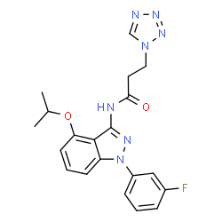 ChemSpider 2D Image | N-[1-(3-Fluorophenyl)-4-isopropoxy-1H-indazol-3-yl]-3-(1H-tetrazol-1-yl)propanamide | C20H20FN7O2