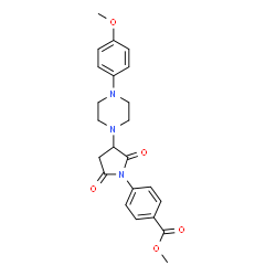 ChemSpider 2D Image | Methyl 4-{3-[4-(4-methoxyphenyl)-1-piperazinyl]-2,5-dioxo-1-pyrrolidinyl}benzoate | C23H25N3O5