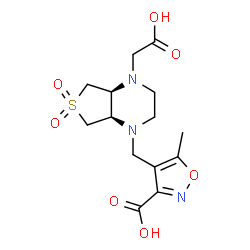 ChemSpider 2D Image | 4-{[(4aS,7aR)-4-(Carboxymethyl)-6,6-dioxidohexahydrothieno[3,4-b]pyrazin-1(2H)-yl]methyl}-5-methyl-1,2-oxazole-3-carboxylic acid | C14H19N3O7S