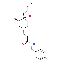ChemSpider 2D Image | N-(4-Fluorobenzyl)-3-[(3R,4R)-4-hydroxy-4-(2-methoxyethyl)-3-methyl-1-piperidinyl]propanamide | C19H29FN2O3