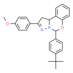 ChemSpider 2D Image | 5-(4-tert-butylphenyl)-2-(4-methoxyphenyl)-1,10b-dihydropyrazolo[1,5-c][1,3]benzoxazine | C27H28N2O2