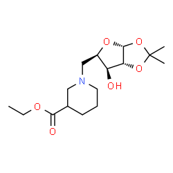 ChemSpider 2D Image | 5-Deoxy-5-[3-(ethoxycarbonyl)-1-piperidinyl]-1,2-O-isopropylidene-alpha-D-xylofuranose | C16H27NO6