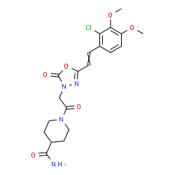 ChemSpider 2D Image | 1-({5-[2-(2-Chloro-3,4-dimethoxyphenyl)vinyl]-2-oxo-1,3,4-oxadiazol-3(2H)-yl}acetyl)-4-piperidinecarboxamide | C20H23ClN4O6