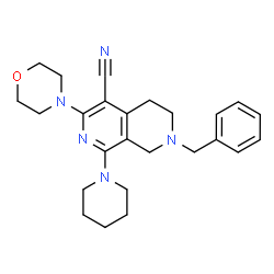 ChemSpider 2D Image | 7-Benzyl-3-(4-morpholinyl)-1-(1-piperidinyl)-5,6,7,8-tetrahydro-2,7-naphthyridine-4-carbonitrile | C25H31N5O
