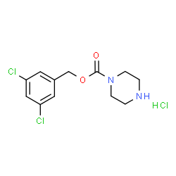 ChemSpider 2D Image | 3,5-Dichlorobenzyl 1-piperazinecarboxylate hydrochloride (1:1) | C12H15Cl3N2O2