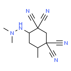 ChemSpider 2D Image | 4-(2,2-Dimethylhydrazino)-6-methyl-1,1,3,3-cyclohexanetetracarbonitrile | C13H16N6