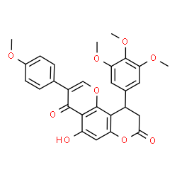 ChemSpider 2D Image | 5-Hydroxy-3-(4-methoxyphenyl)-10-(3,4,5-trimethoxyphenyl)-9,10-dihydro-4H,8H-pyrano[2,3-f]chromene-4,8-dione | C28H24O9